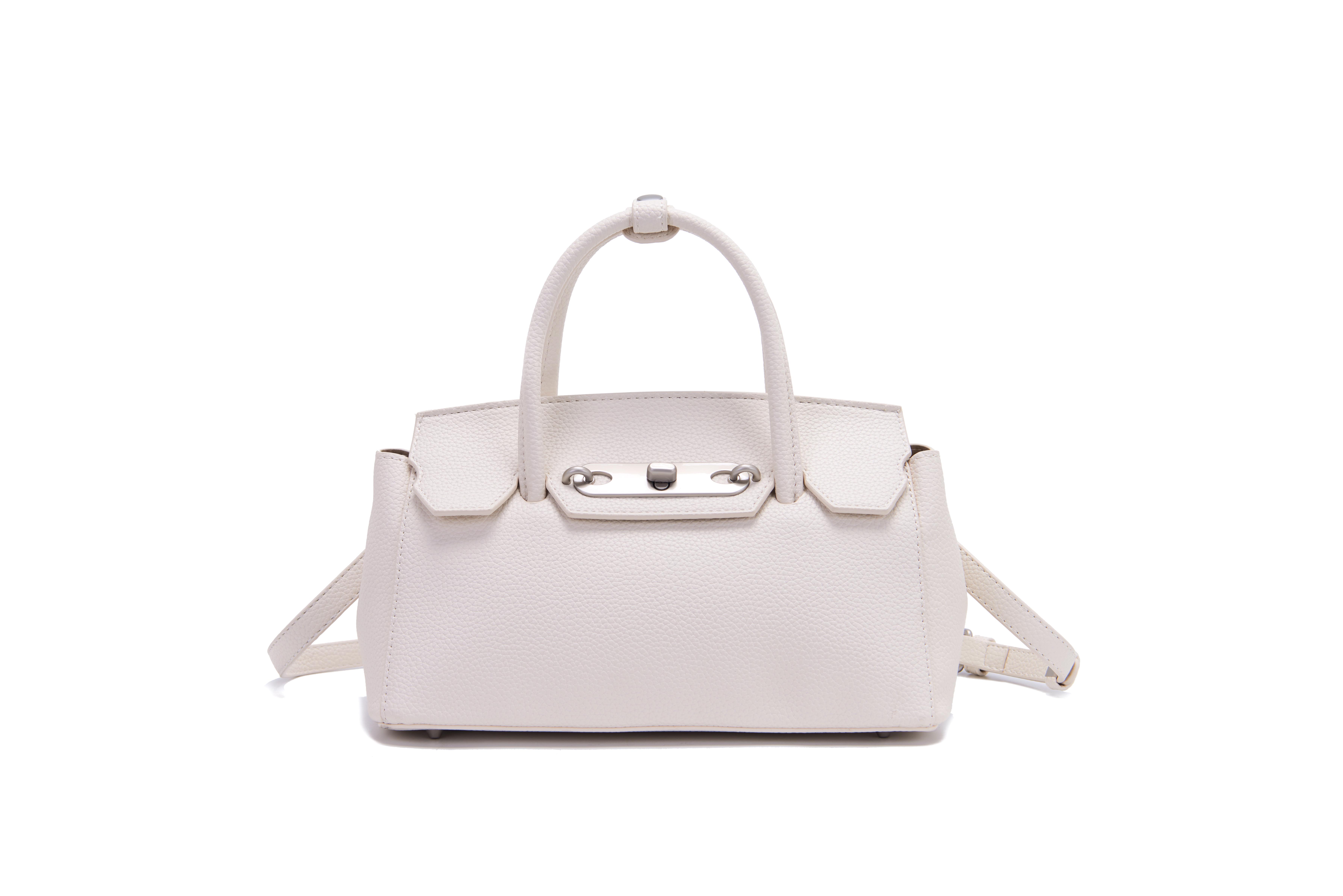 Structured Handbag Top Handle - Women Off White Leather Top Handle