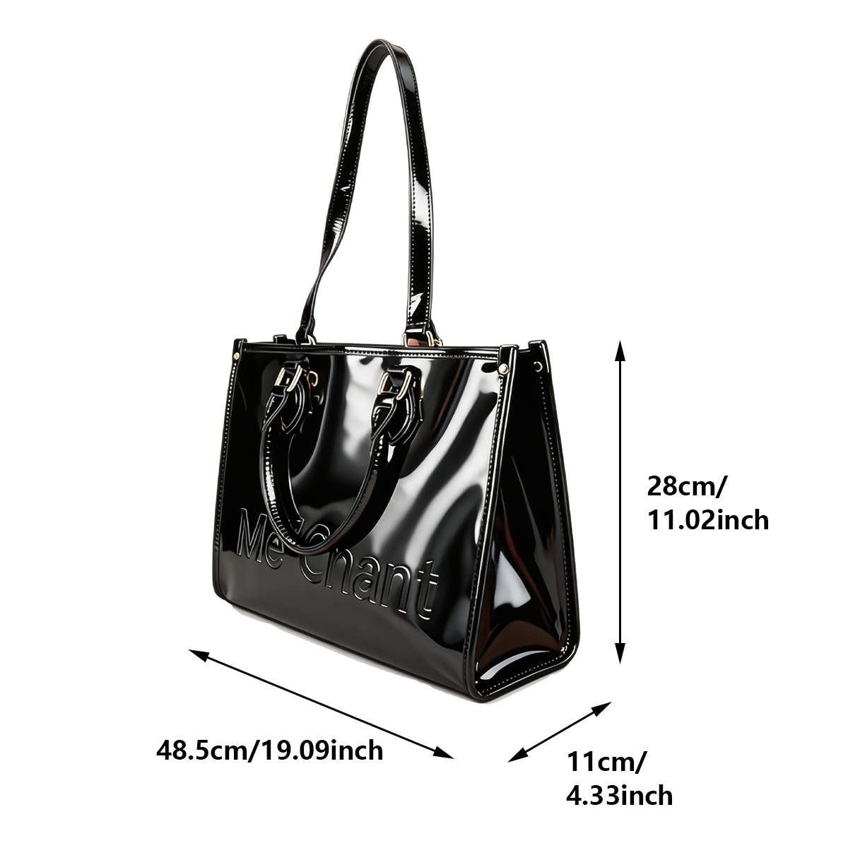Women Black Glossy Patent PU L – обзор и цена Structured Handbag Top Handle