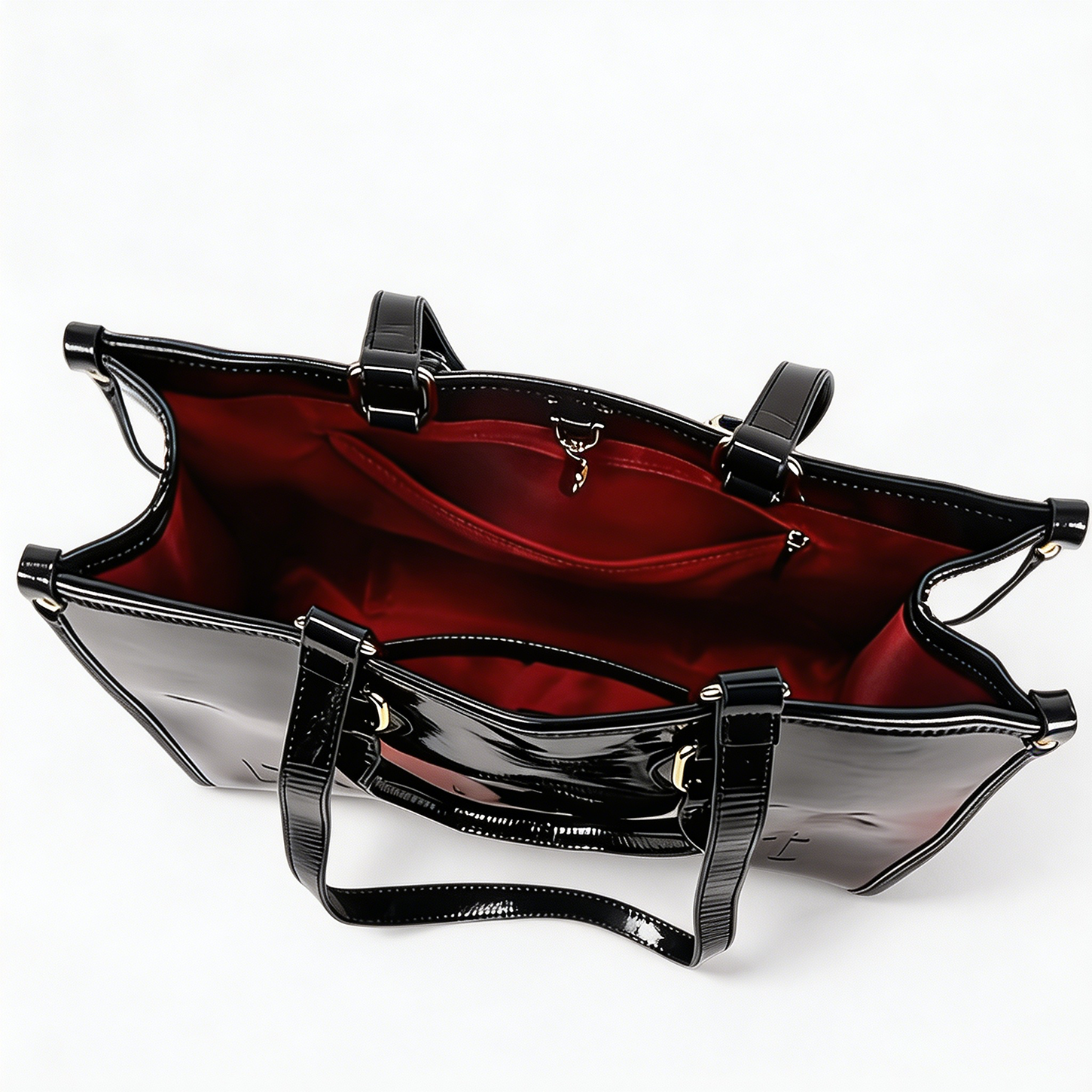 Women Black Glossy Patent PU L – обзор и цена Structured Handbag Top Handle
