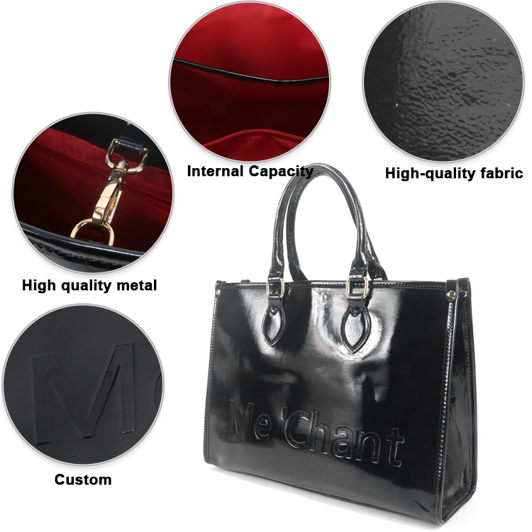 Women Black Glossy Patent PU L – обзор и цена Structured Handbag Top Handle