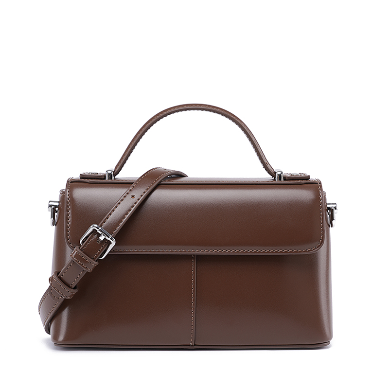 Women Brown Leather Top Handle – обзор и цена Structured Handbag Top Handle
