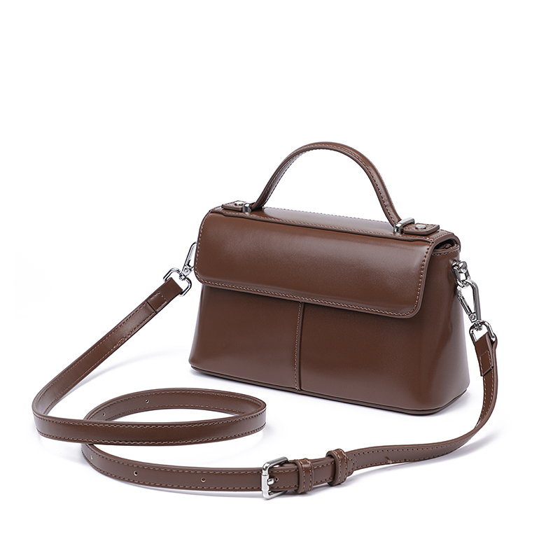 Women Brown Leather Top Handle – обзор и цена Structured Handbag Top Handle