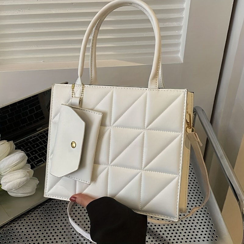 Stylish Quilted Tote Bag, Stru – обзор и цена Structured Handbag Top Handle