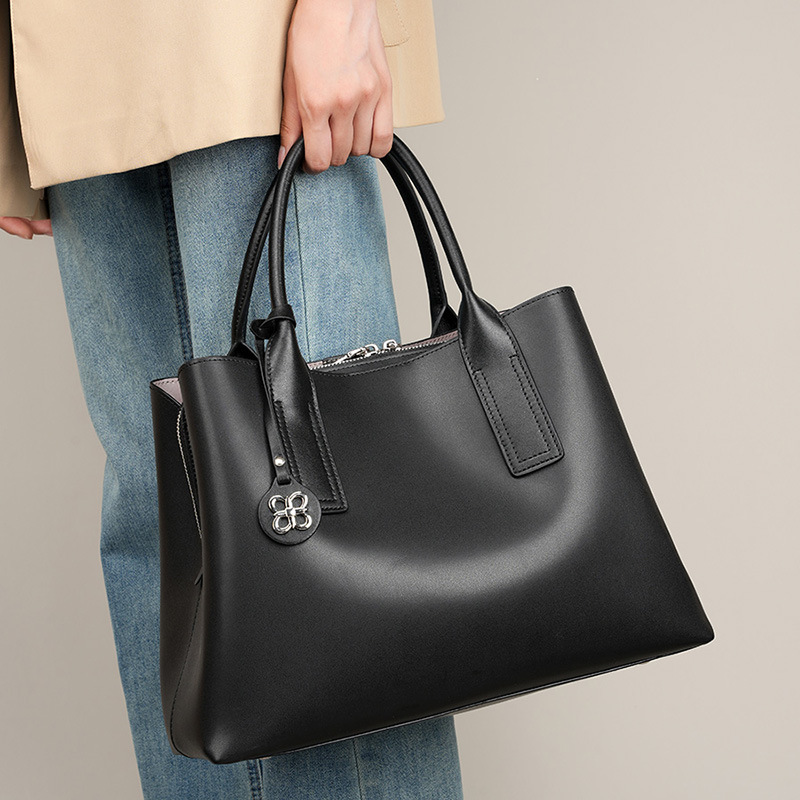 Women Black Genuine Leather St – обзор и цена Structured Handbag Top Handle